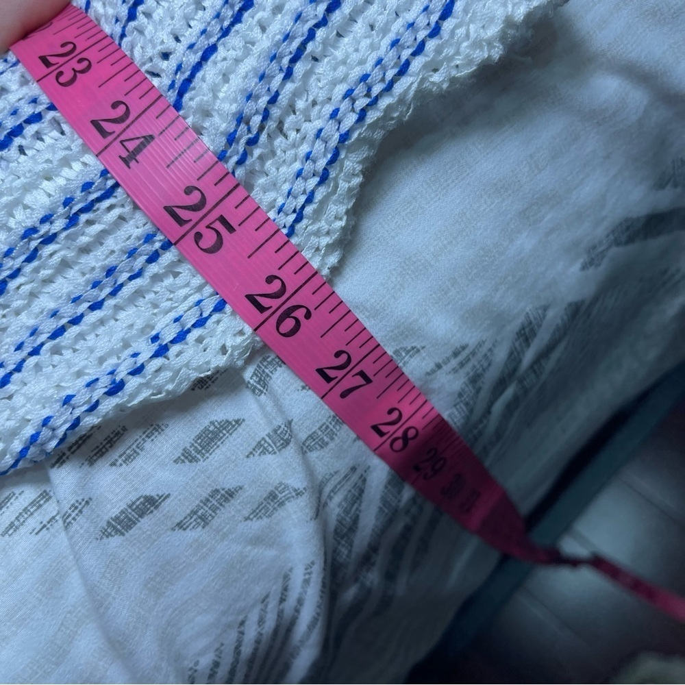 Lauren Ralph Lauren Blue White Striped Open Knit Short Sleeve coastal Top MP - Picture 9 of 9